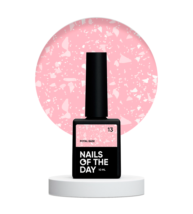 NAILSOFTHEDAY Potal base 13 – base rosa claro con elegante decoracion blanca, 10 ml