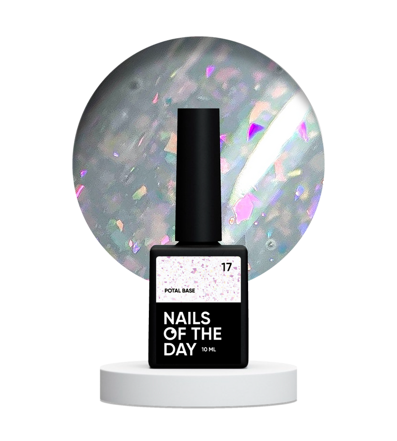 NAILSOFTHEDAY Potal base 17 – base lechosa suave con decoracion holográfica y elegante, 10 ml