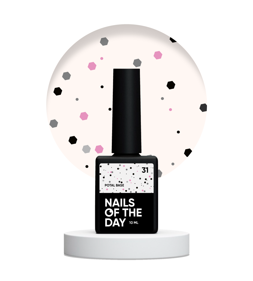 NAILSOFTHEDAY Potal base 31 - base de leche con brillo negro y rosa, 10 ml