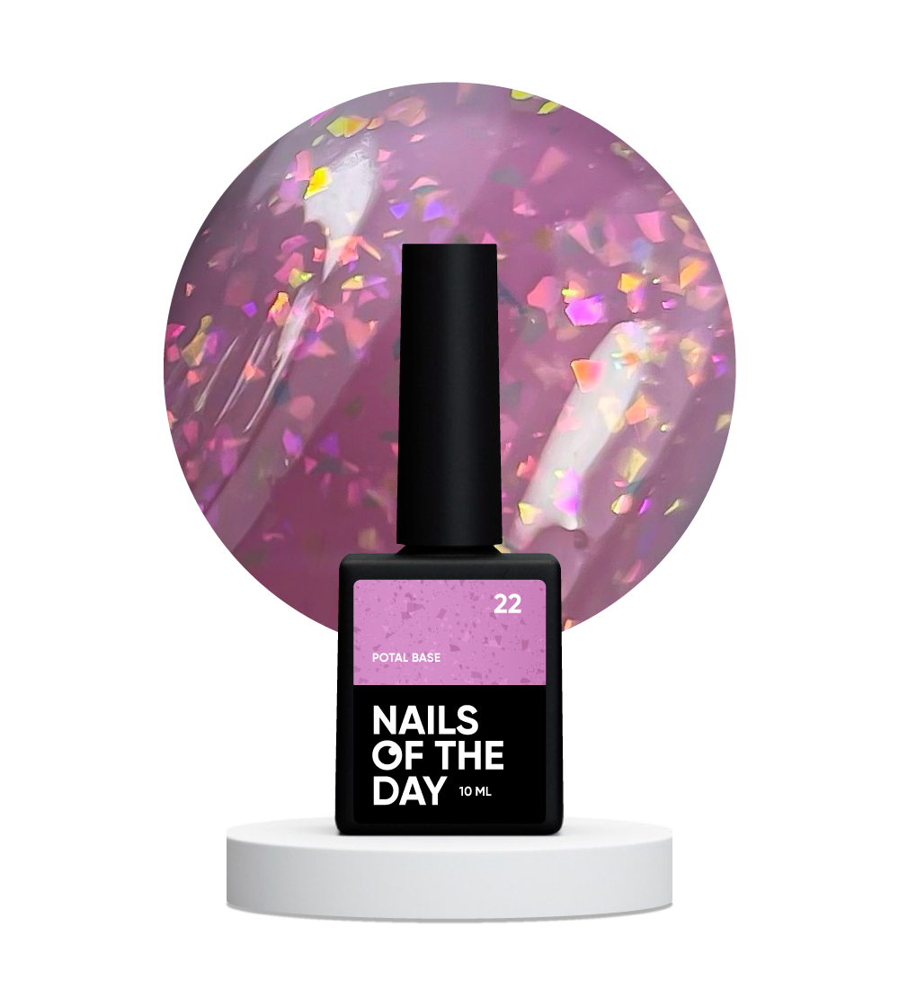 NAILSOFTHEDAY Potal base 22 – base rosa-lila con elegantes hologramas de potal, 10 ml