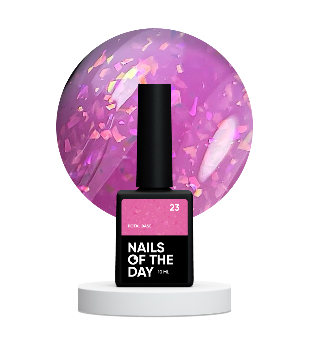 NAILSOFTHEDAY Potal base 23 – base fucsia con elegantes hologramas de potal, 10 ml