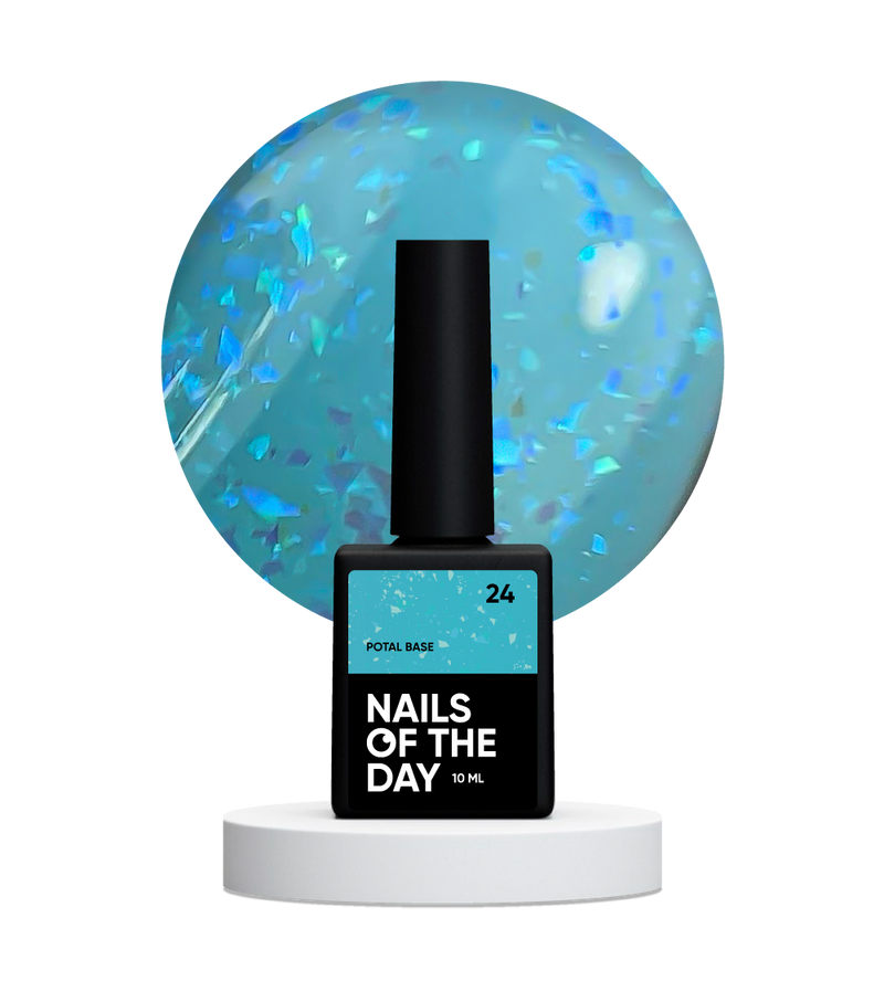 NAILSOFTHEDAY Potal base 24 - base azul celeste/brillante con decoración holográfica elegante, 10 ml