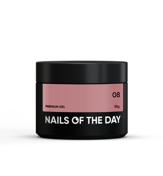 NAILSOFTHEDAY Premium gel 08 — gel constructor ultrafuerte nude/caramelo oscuro con función autonivelante, 30 g