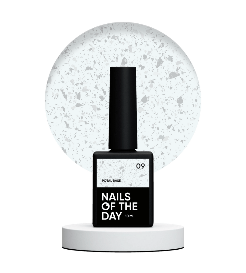 NAILSOFTHEDAY Potal base 09 - base de plata lechosa con decoracion plateada, 10 ml