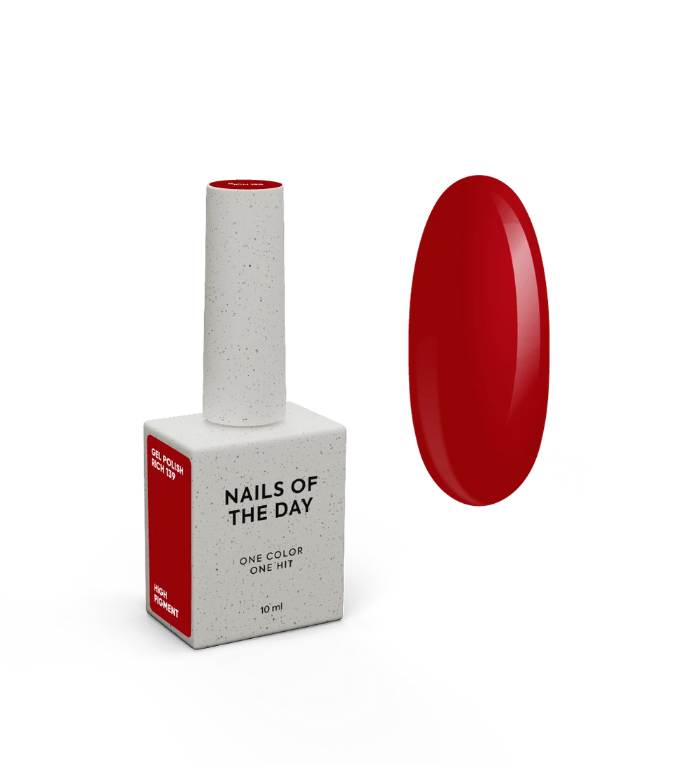 NAILSOFTHEDAY Gel Polish Rich — esmalte semipermanente rojo intenso con cobertura completa en una sola capa. 10 ml.