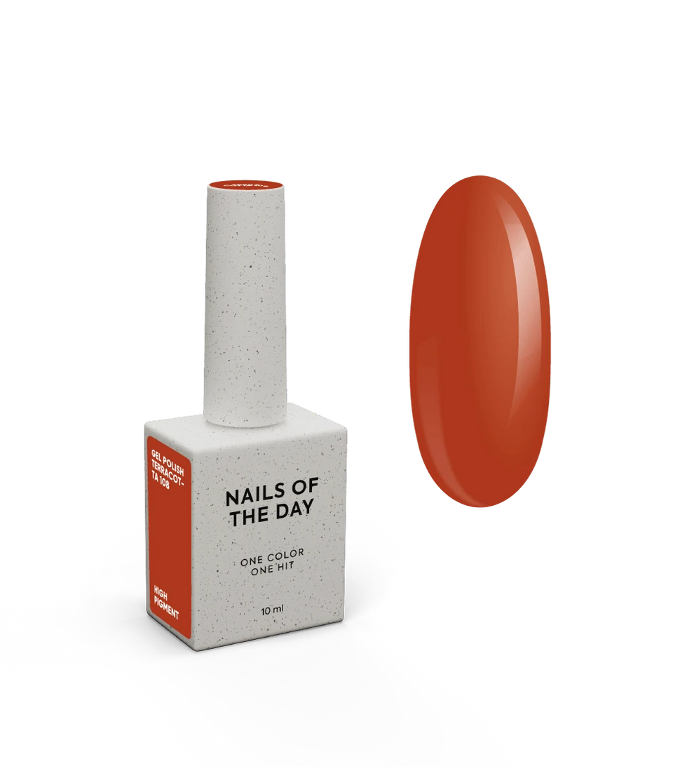NAILSOFTHEDAY Gel Polish Terracotta — esmalte semipermanente en tono terracota (ladrillo) con cobertura completa en una sola capa. 10 ml.