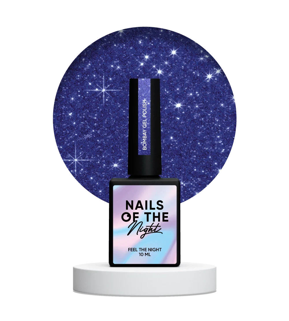 NAILSOFTHENIGHT Bombay gel polish — esmalte semipermanente reflectante de color azul profundo, 10 ml.