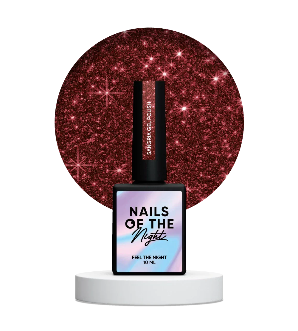 NAILSOFTHENIGHT Sangria gel polish — esmalte semipermanente reflectante de color rojo intenso, 10 ml.