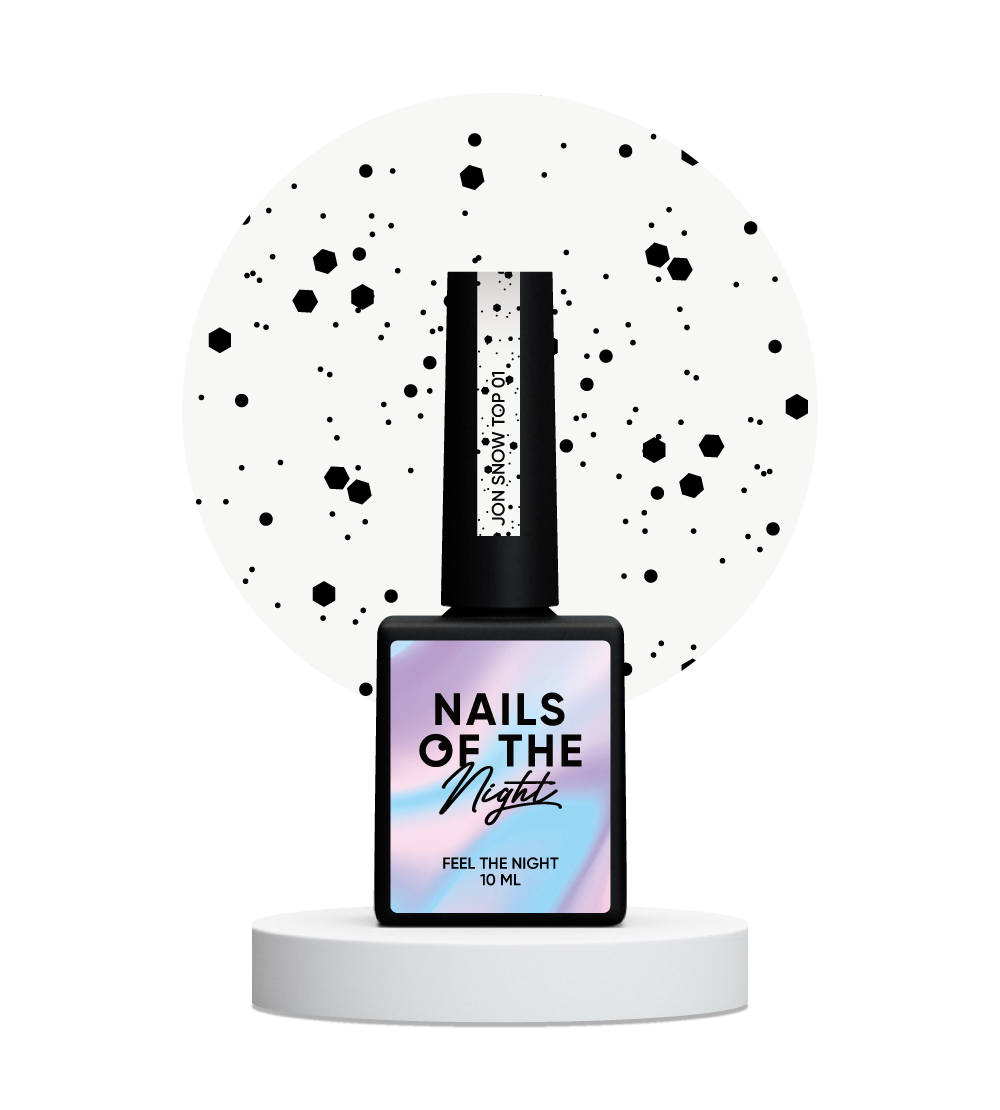 NAILSOFTHENIGHT Jon Snow top 01 - capa superior con hexágonos negros de diferentes tamaños, sin capa pegajosa, 10 ml