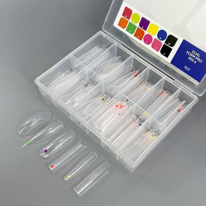 NAILSOFTHEDAY Forma de silicona Pro Mix 6 (Tipo 22): un conjunto de formularios superiores con aplicación de puntos, 144 piezas, 6 tipos de 12 tamaños